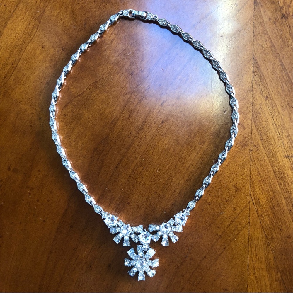 Elegant Vintage Bogoff rhinestone necklace, 16", set in silver rhodium